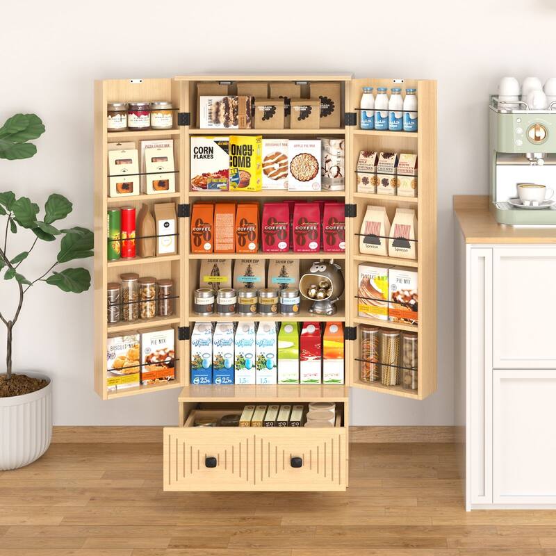 Gymojoy Farmhouse Pantry Cabinet with Drawer & Shelves, Kitchen Storage Cupboard for Dining Room, Living Room, Bathroom