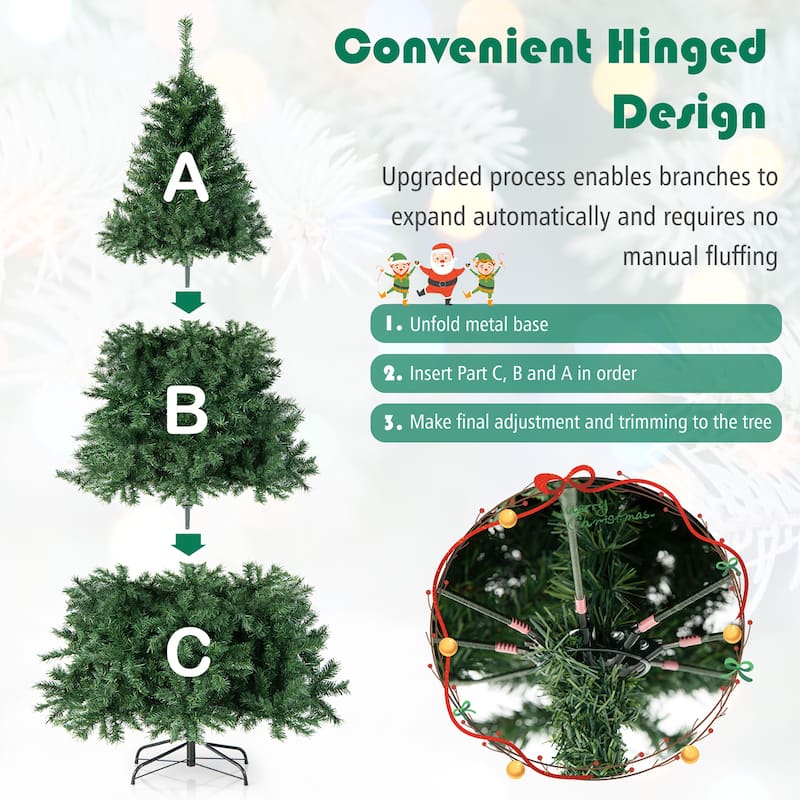 Gymax 7FT Pre-Lit Hinged Artificial Christmas Tree Decor Tree 3-Minute