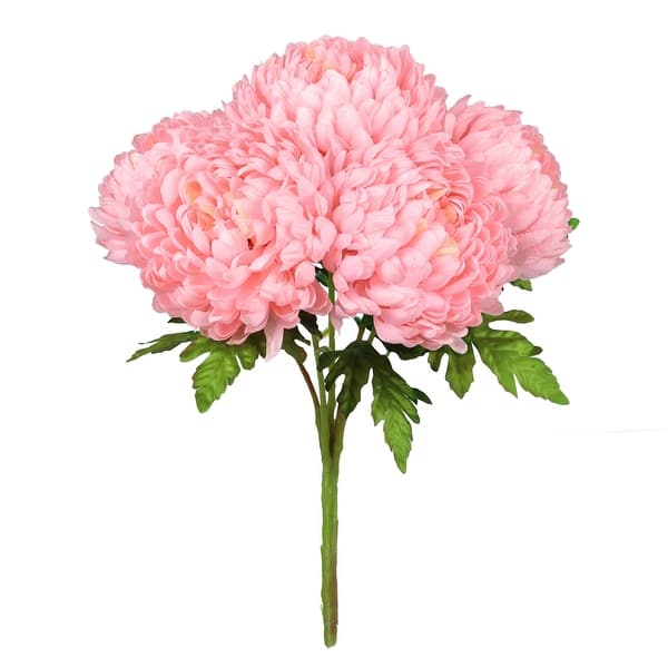 Set of 2 Deluxe Blush Pink Artificial Chrysanthemum Flower Stem Bush