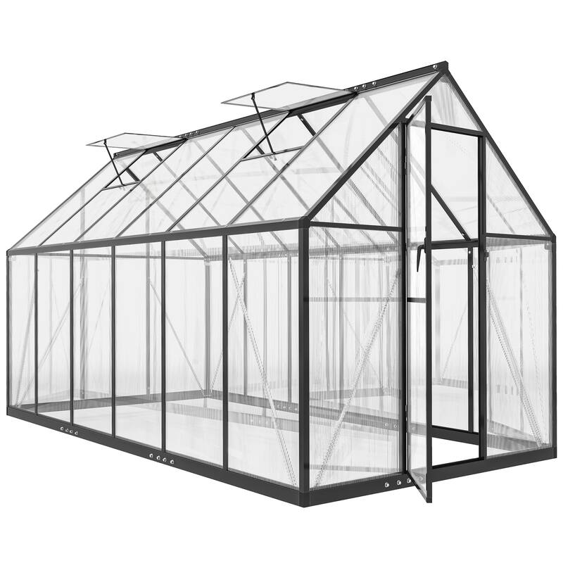 Outsunny 11x6 ft Polycarbonate Greenhouse with Swing Door and Two Adjustable Roof Vents, Aluminum Walk-in Greenhouse