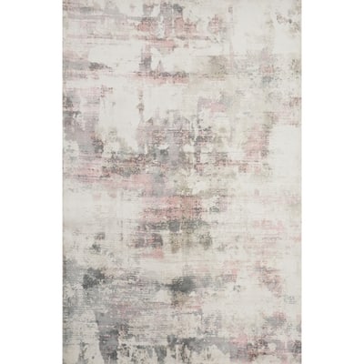 Hand Knotted Oriental Viscose Silk Carpet Modern Abstract Beige & Ivories Abstract Area Rug - 6' 7'' X 4' 9''