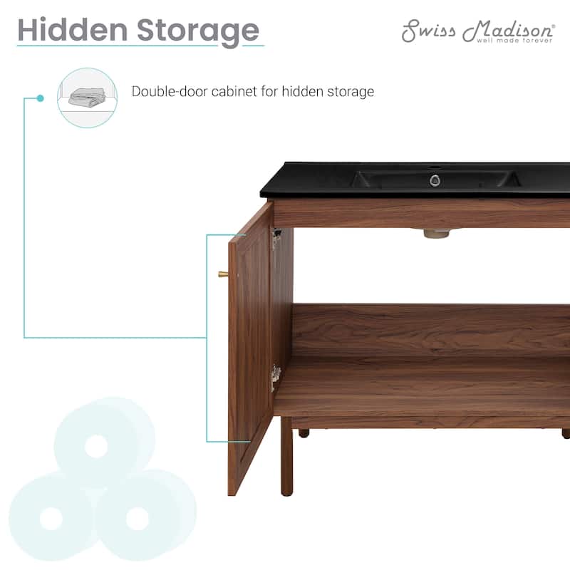 Classe 36 In. Brown Oak Bathroom Vanity With Black Ceramic Sink Top