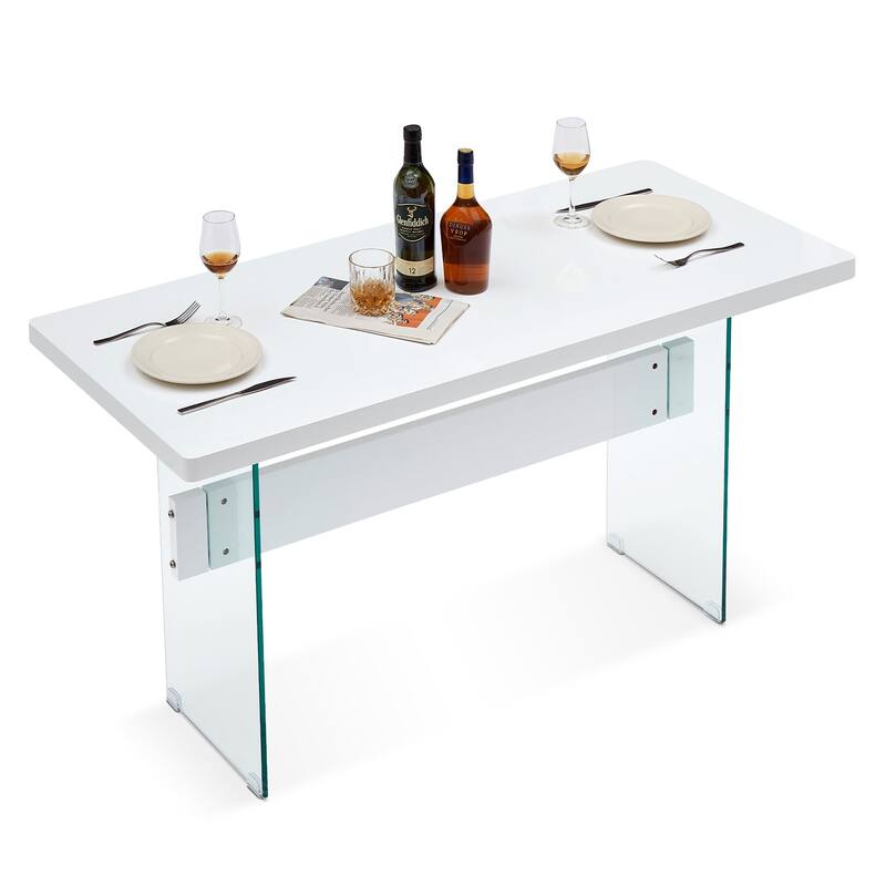 ivinta Modern White Dining Table, High Glossy Dining Room Table - White