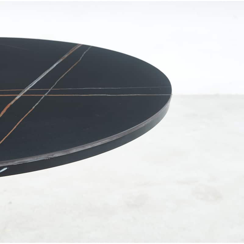 Mid-Century Round Dining Table for 2-4 People, Tulip Kitchen Table with MDF Top & Metal Pedestal Base for Small Places - Golden