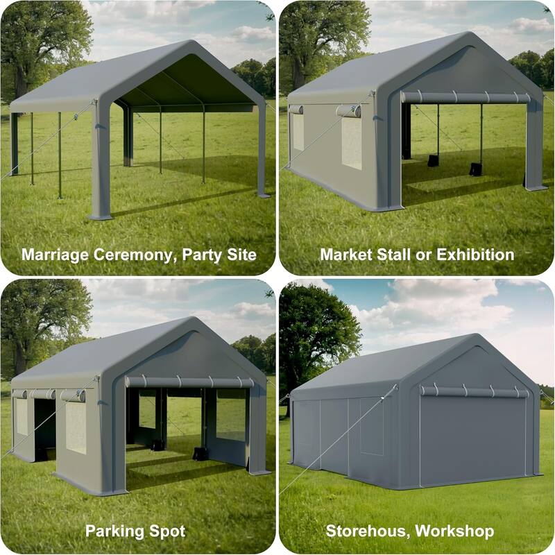 12x20ft Carport Heavy Duty, Portable Garage with 4 Doors + 4 Window, Upgraded Carport