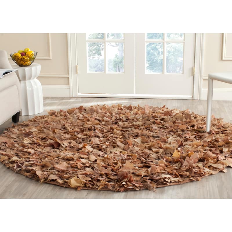 SAFAVIEH Handmade Rio Shag Chihoko 3.5-inch Extra Thick Decorative Rug - 6' Round - Natural/Multi