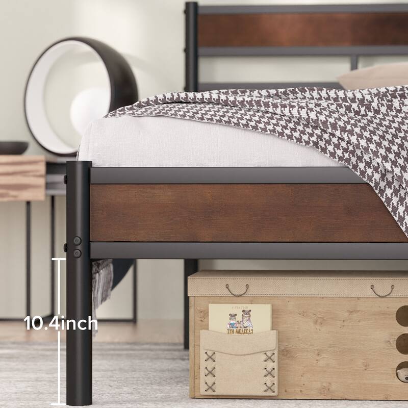 Priage by ZINUS Brown Bamboo and Metal Platform Bed Frame