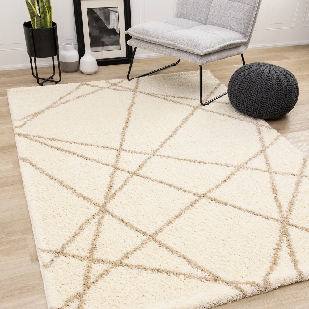 Fairmont Collection - Beige Cream Abstract Lines Area Rug