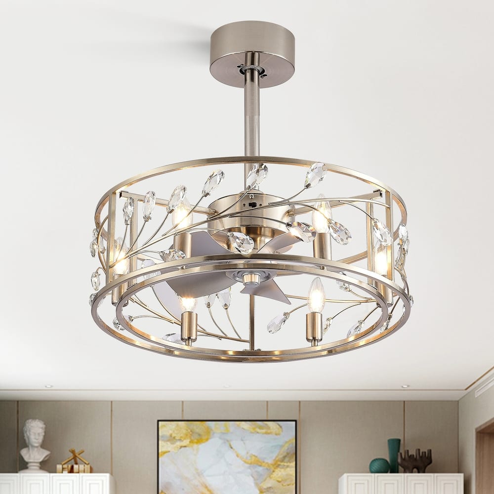 20" Caged Ceiling Fans with Crystal Lighting Kit Remote Control - 20 Inch