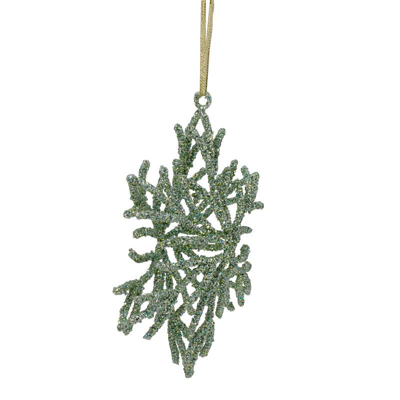 Glitter Snowflake Christmas Ornament - 7.5" - Green