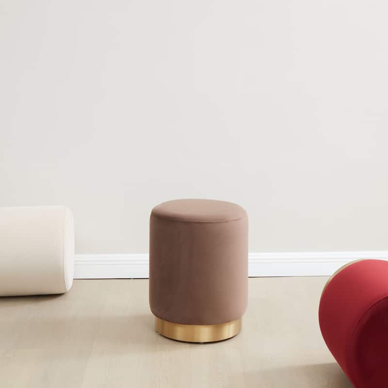 SAFAVIEH Couture Fanka Velvet Ottoman with Brass Base- Navy / Brass - Brown/Brass