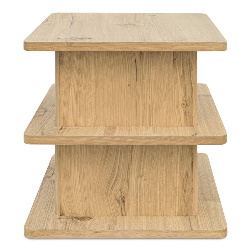 NADAAL STUDIOS Thalor Side Table, Square Dark Oak Top with Rounded Edge Shelves, Solid Oak Detail, Dark Brown