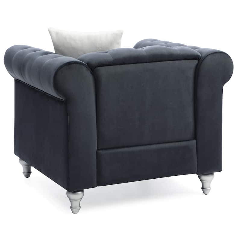 Jeweled Tufted Velvet Accent Chair with Throw Pillow - 38" - Black