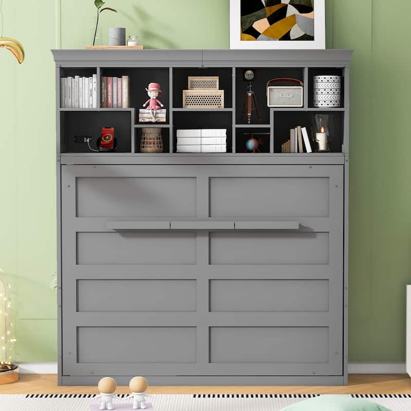 Modern Queen Murphy Bed with Top Shelves & USB