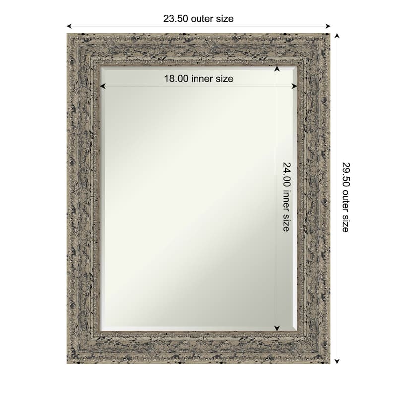 Attic Aged Half-Inch-Bevel Wood Framed Bathroom Vanity Wall Mirror - 24 x 30 in - Attic Aged Silver