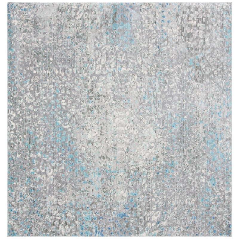 SAFAVIEH Mystique Gaynell Oriental Polyester Rug - 6'7" Square - Grey/Light Blue