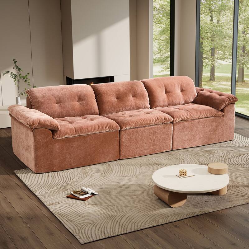 Rossetta 3-Seater Luxury Cloud Chenille Modular Sofa with Adjustable Footrest