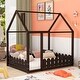 preview thumbnail 2 of 7, Espresso Full Size Wood Bed House Bed Frame with Fence Full - Espresso