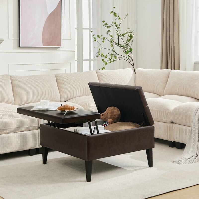 Square PU Leather Coffee Table Storage Ottoman
