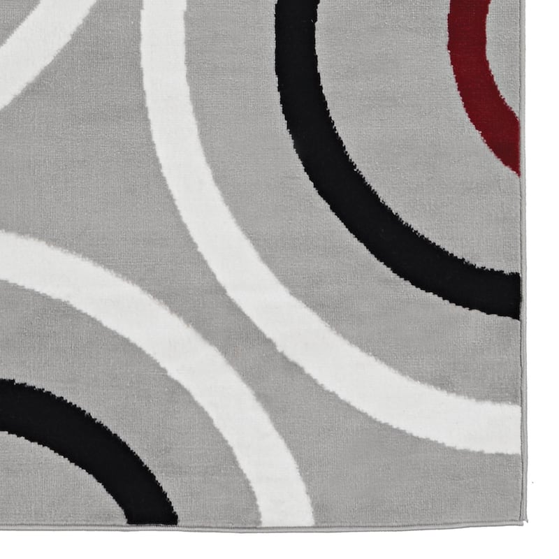 Power Loomed Capri Circles Gray White Black Red Polypropylene Rug (4'4"x7'3") - 4'3" x 7'3"