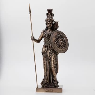 Veronese Design 21.14" H ATHENA STANDING WITH SPEAR AND SHIELD (H: 50CM) Cold Cast Bronze