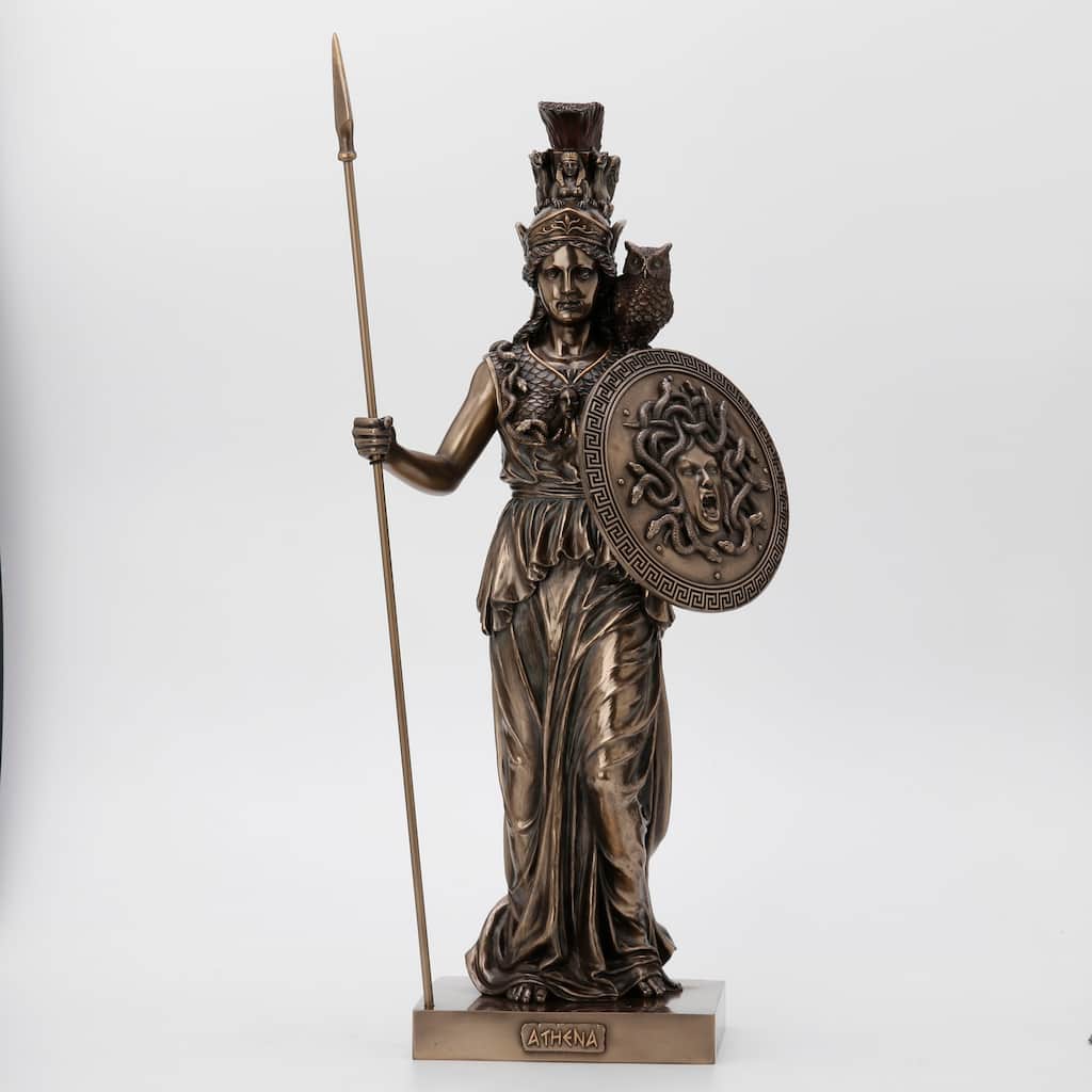 Veronese Design 21.14" H ATHENA STANDING WITH SPEAR AND SHIELD (H: 50CM) Cold Cast Bronze