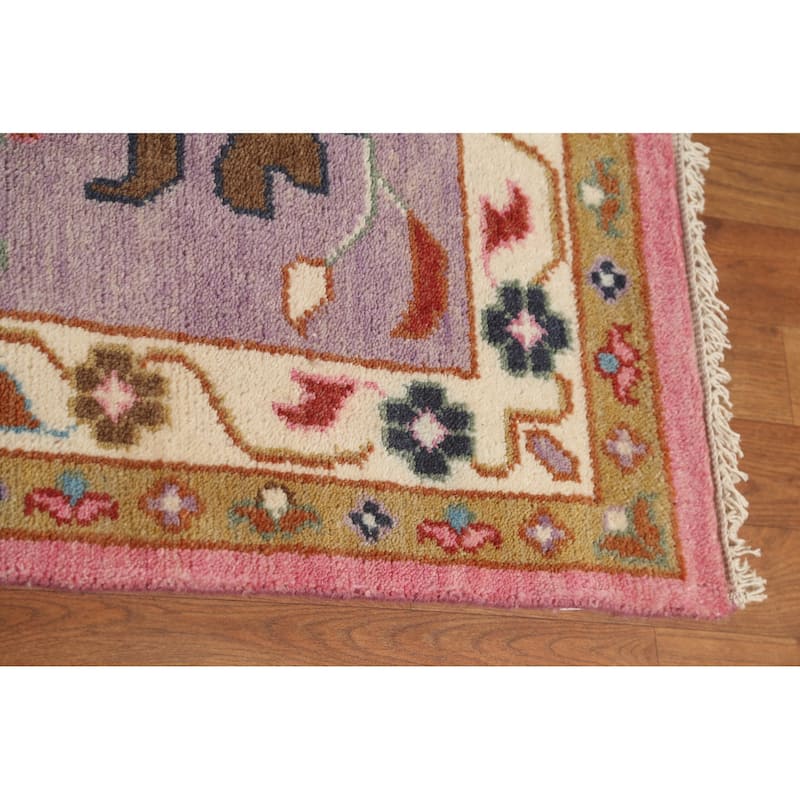 Pink Floral Oushak Oriental Large Area Rug Hand-Knotted Wool Carpet - 11'9" x 14'8"
