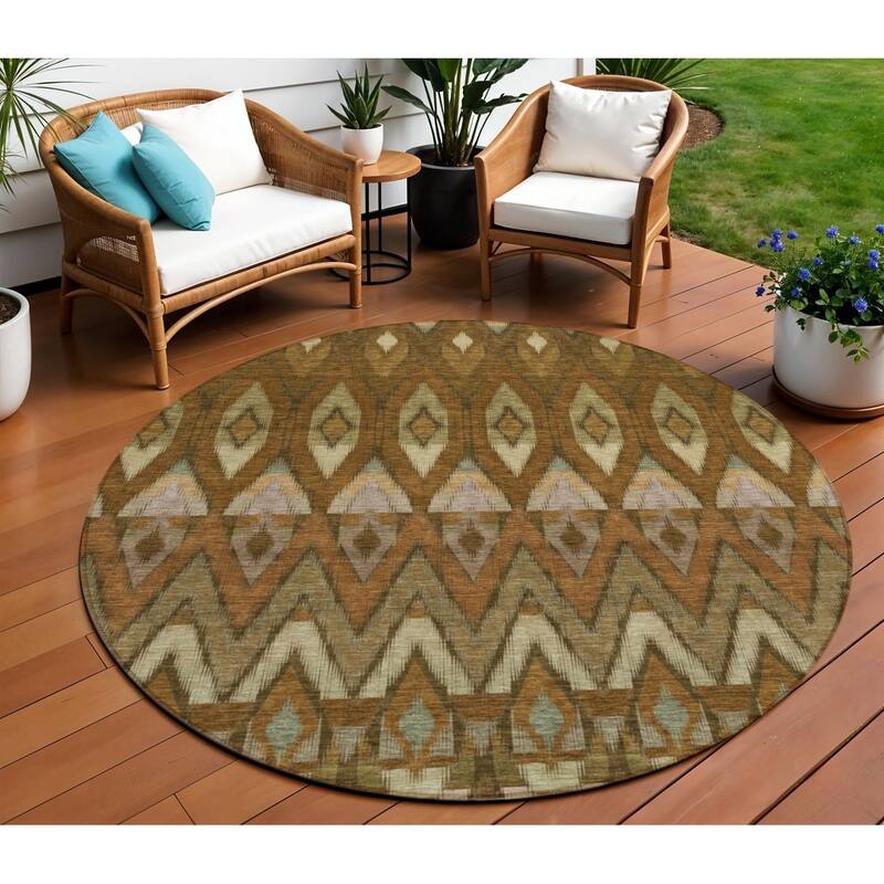 HomeRoots Southwestern Transitional Rectangle Outdoor Rug - 8' Round
