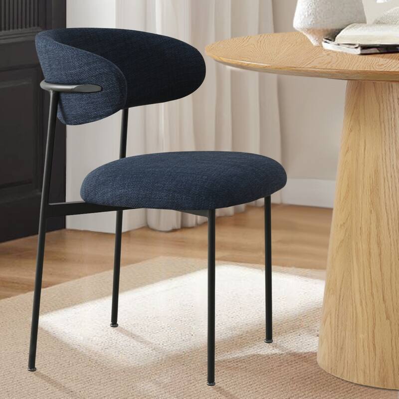 Modern Upholstered Dining Chairs with Curved Open Back and Black Metal Legs (Set of 4)