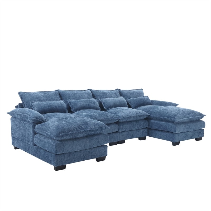 Sectional Sofa Cloud Couch for Living Room, Modern Chenille/Boucle U Shaped Couch, Comfy Modular Sofa Sleeper with Double Chaise