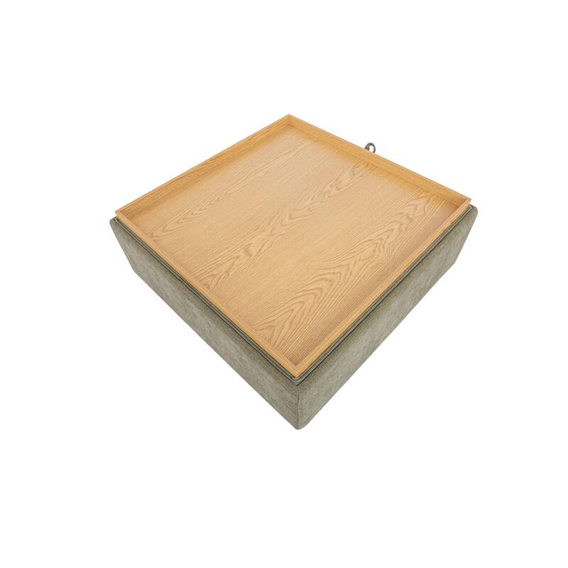 NADAAL STUDIOS Mirelda Ottoman, Flip-Top Upholstered Storage with Walnut-Look Tray Surface, Flecked Oat