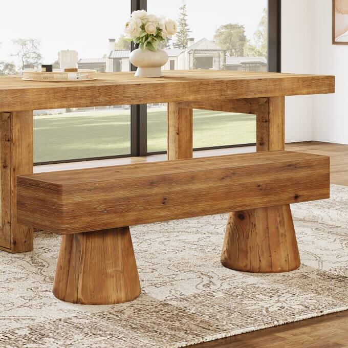 47" Solid Wood Dining Bench, Farmhouse Kitchen Table Bench Seat - Brown