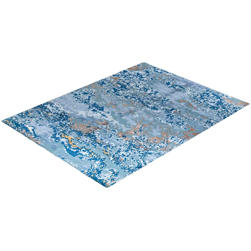 Modern One-of-a-Kind Hand-Knotted Area Rug - White, 9' 2" x 12' 1" - 9' 2" x 12' 1"