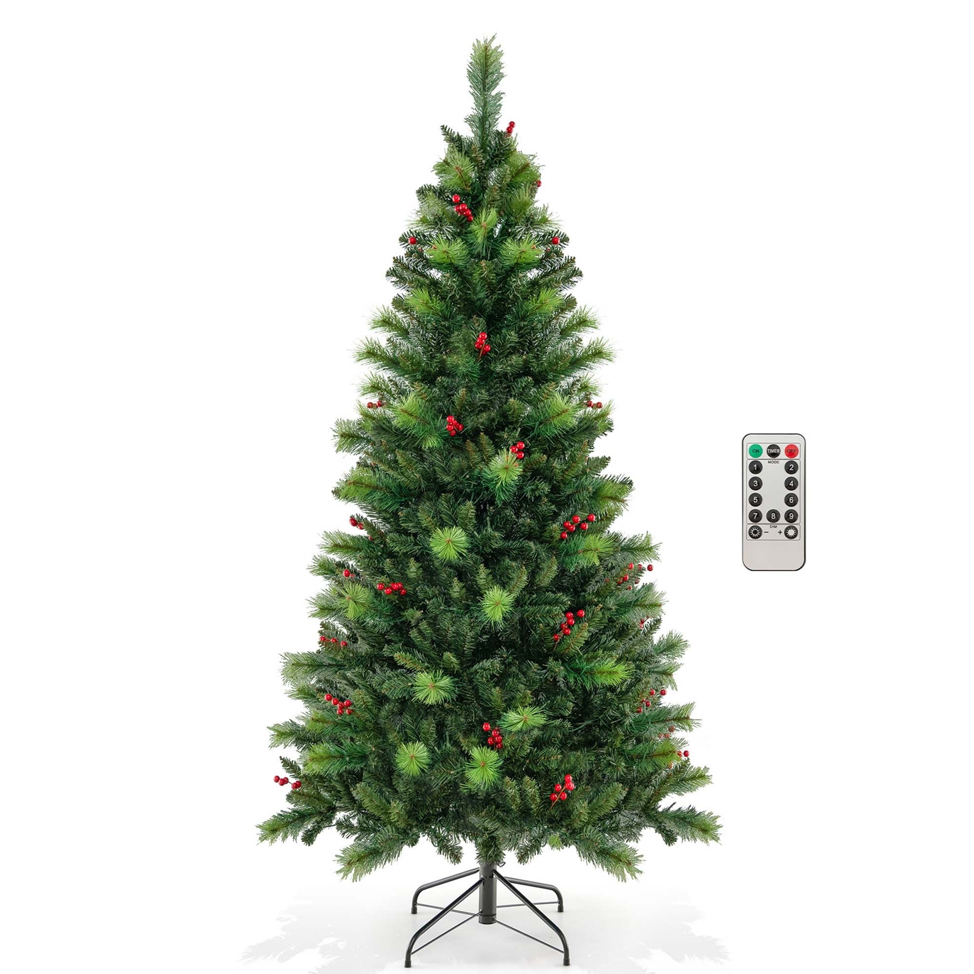 Costway 7.5FT Pre-Lit Hinged Christmas Tree Snow Flocked w/9 Modes Remote  Control Lights
