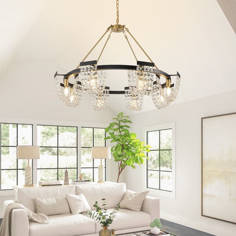 Modern 8-Light Wagon Wheel Chandelier with Crystal Decor