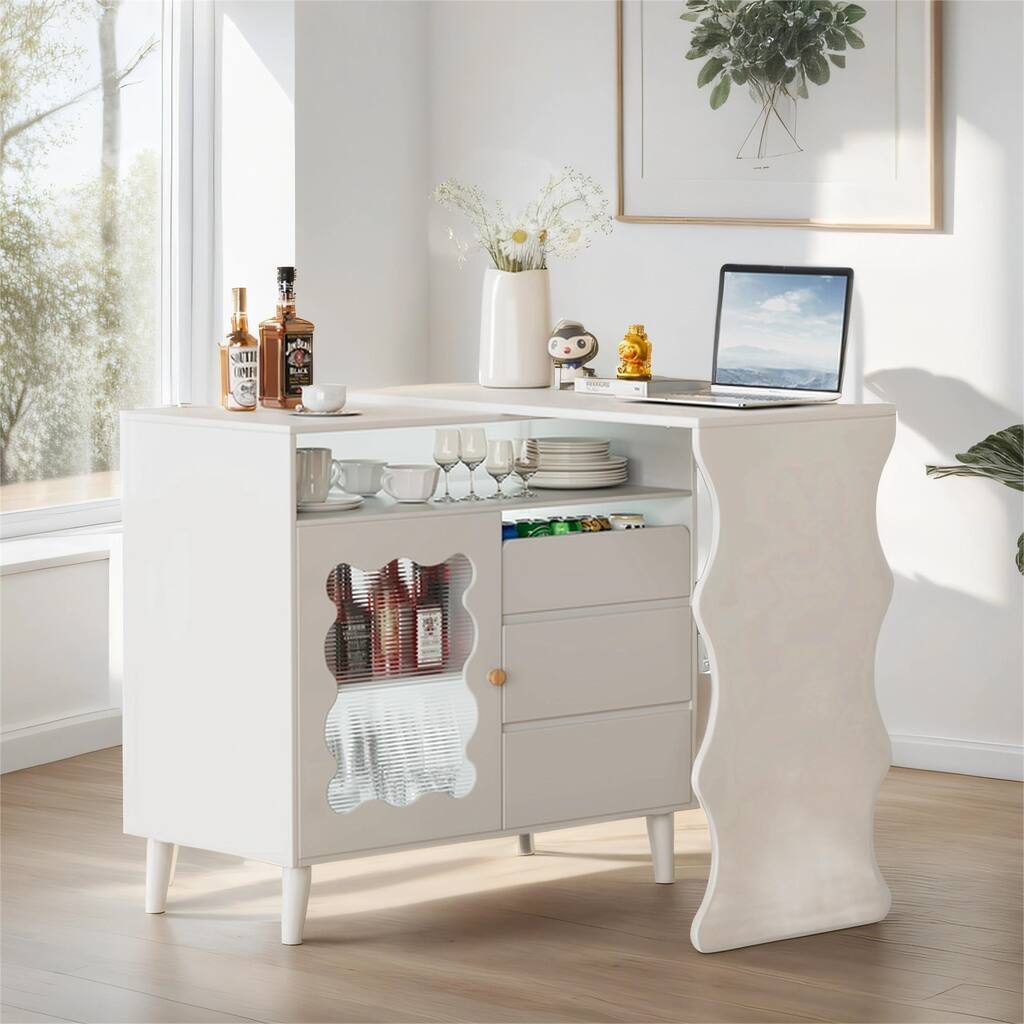 41"-79"Extendable Sofa Bar Table Cabinet Behind Couch Pub Table w/ LED