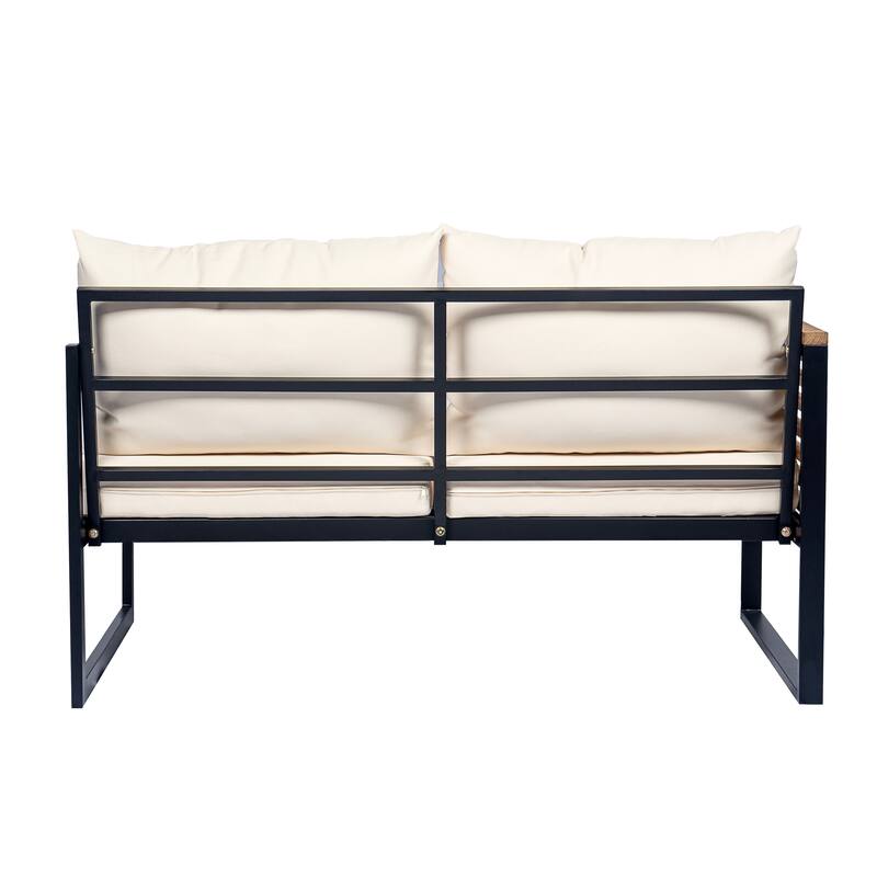 Outdoor Sectional Sofa Set with Ottoman and Coffee Table, L-shape Recliner Couch with Chaise Lounge, Acacia Wood Sofa Set