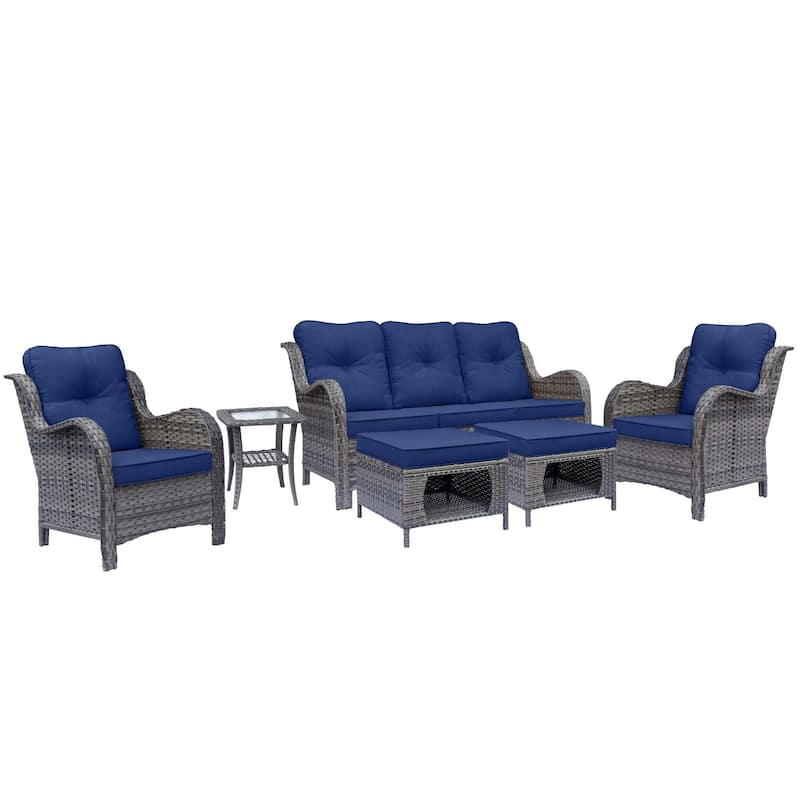 6 Piece Outdoor Patio Conversation Furniture Wicker High Back Sofa Set