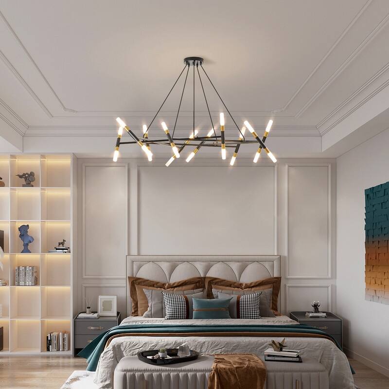 Modern Chandelier Light Fixture, Branch Design with Frosted Tubes, Black Cords, Adjustable Height Pendant Light for Dining Room