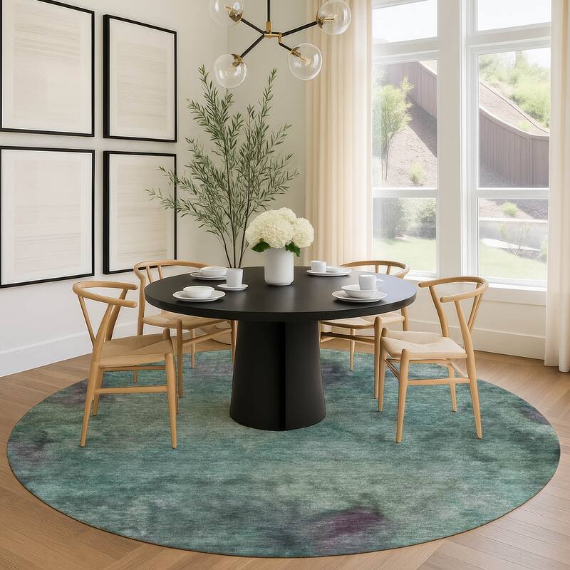 Machine Washable Indoor/ Outdoor Abstract Contemporary Chantille Rug