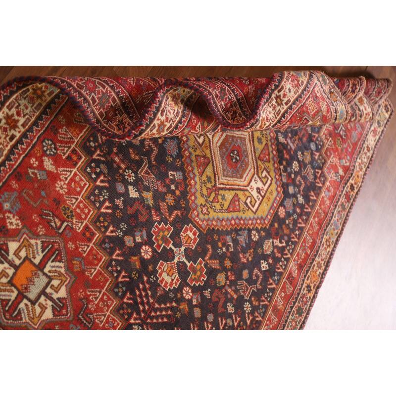 Hand Knotted Oriental 100% Wool Carpet Traditional Tribal Navy Blue & Blues Shiraz Area Rug - 5' 3'' X 3' 11''