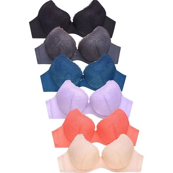 6-PACK Sofra Women's PLUS Full Coverage Allover Lace Bra. Opens flyout.