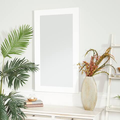 White Wood Contemporary Rectangle Wall Mirror