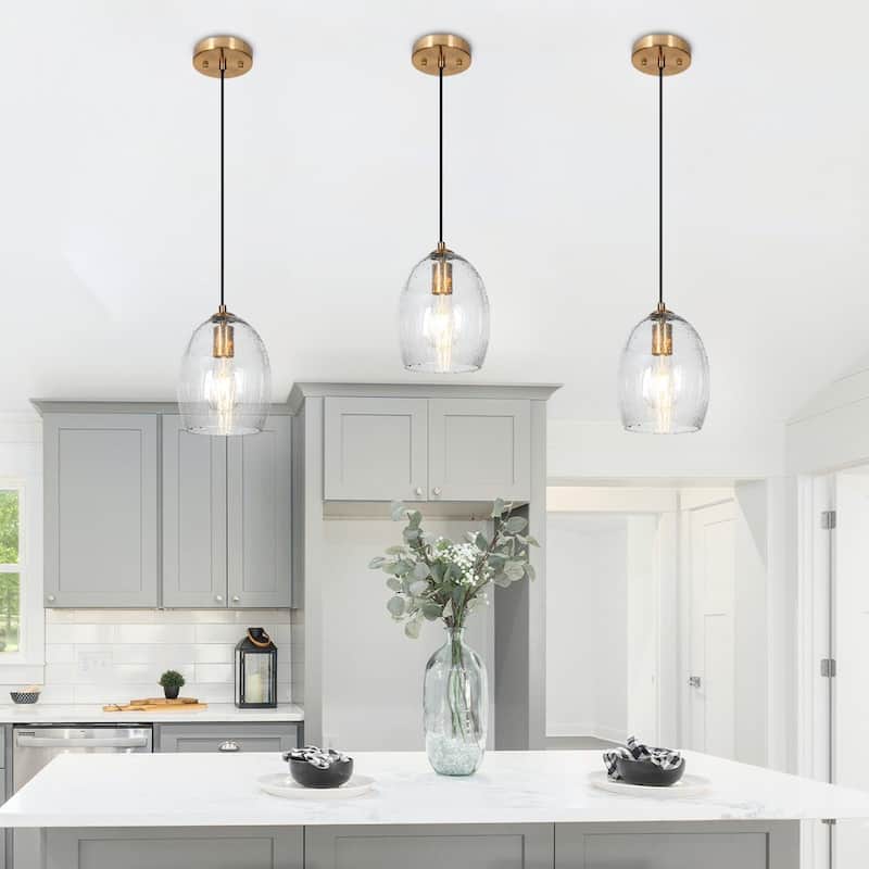 Yarge Modern Mini Pendant Brass Gold Light Abstract Raindrop Glass Dimmable Kitchen Island Lighting - D7" x H10"