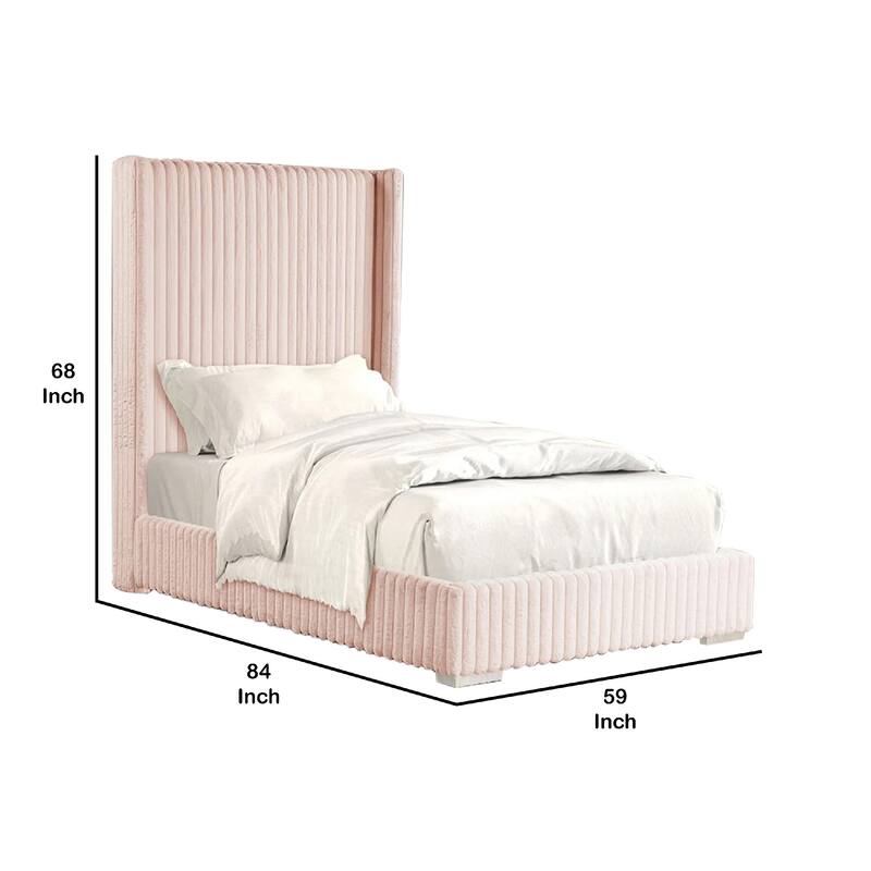 Wolo Full Size Bed, Pink Channel Tufted Fur Chenille Upholstery
