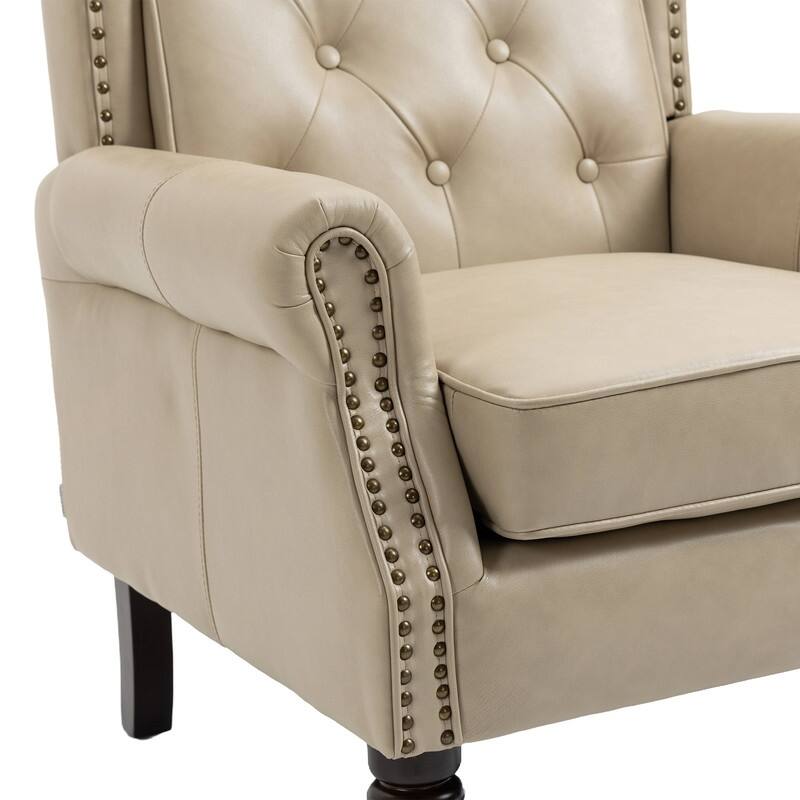PU Leather Accent Chair,Mid-Century Upholstered Living Room Armchair,Beige