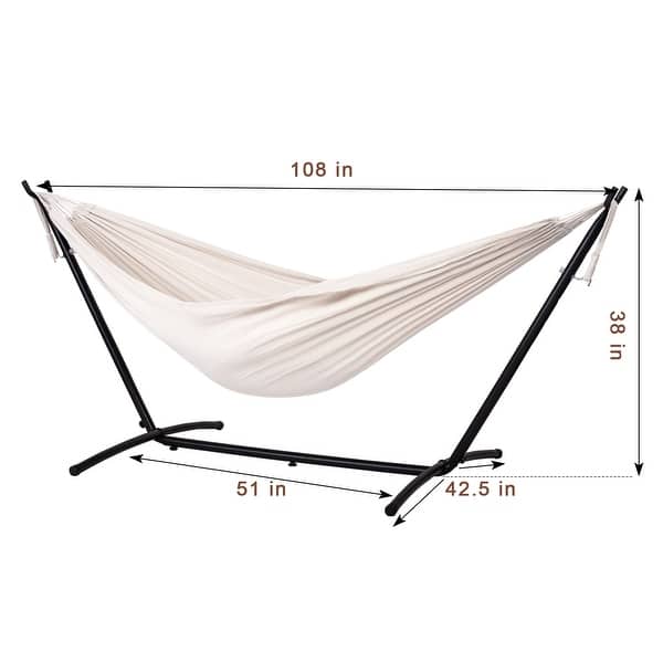 dimension image slide 7 of 12, Double Cotton Hammock with Space Saving Steel Stand