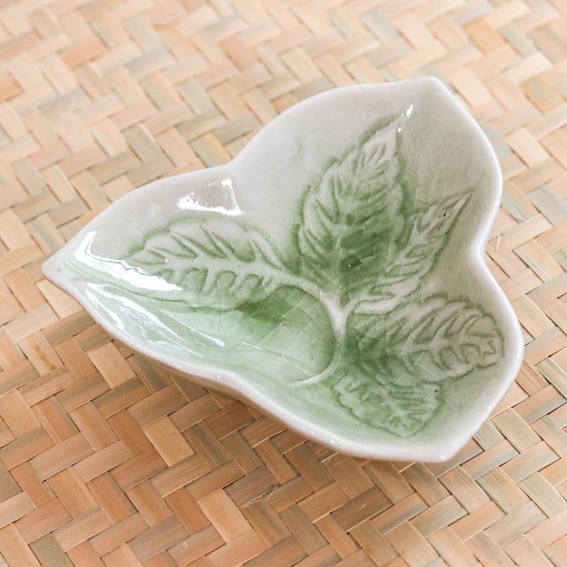 Novica Handmade Triangle Leaf Ceramic Candy Dish