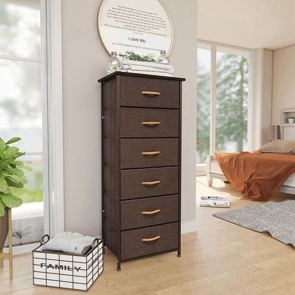 6 Drawers Dresser, Tall Dresser Vertical Storage Tower with Wooden Handle  and Wooden Top - Bed Bath & Beyond - 37475936