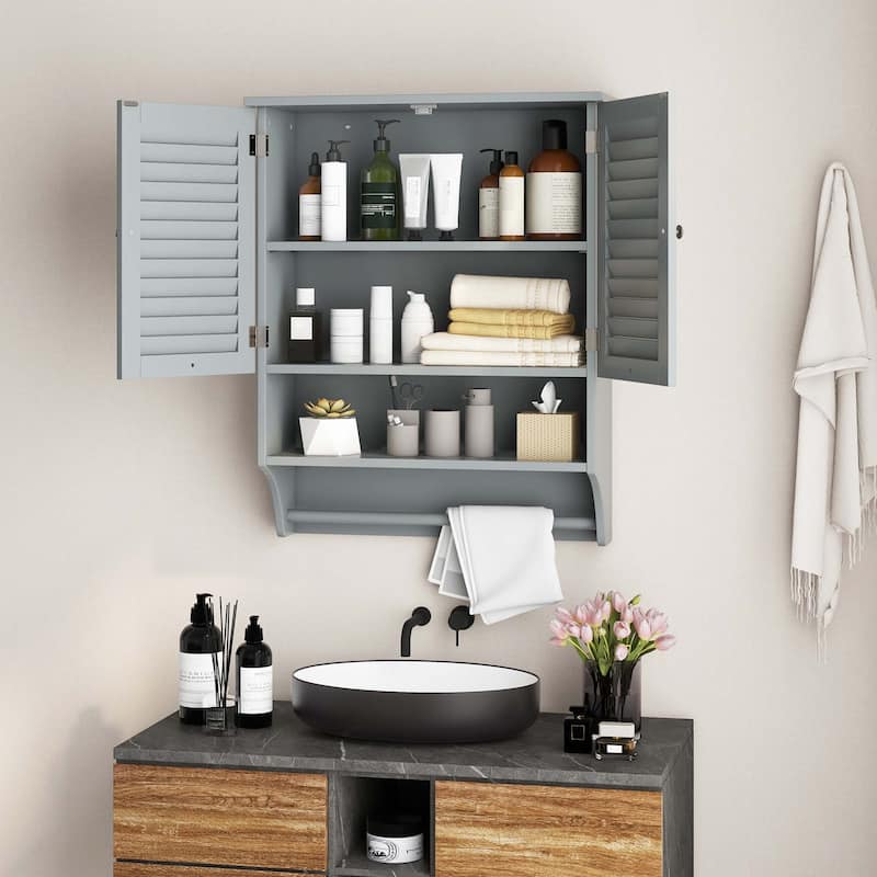Costway Bathroom Wall Mounted Medicine Cabinet with Louvered Doors & - See Details